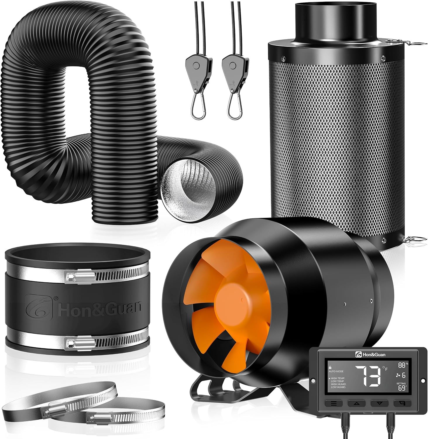 Thumbnail 6 de Hon&Guan 200 mm EC Rohrventilator mit Temperatur- und Feuchtigkeitsregler – 1411 m³/h