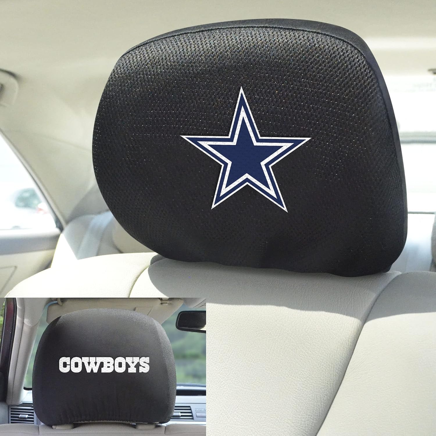 Detalle 2 de FANMATS 12496 haftowane pokrowce na zagłówki Dallas Cowboys, czarne, 2 szt.