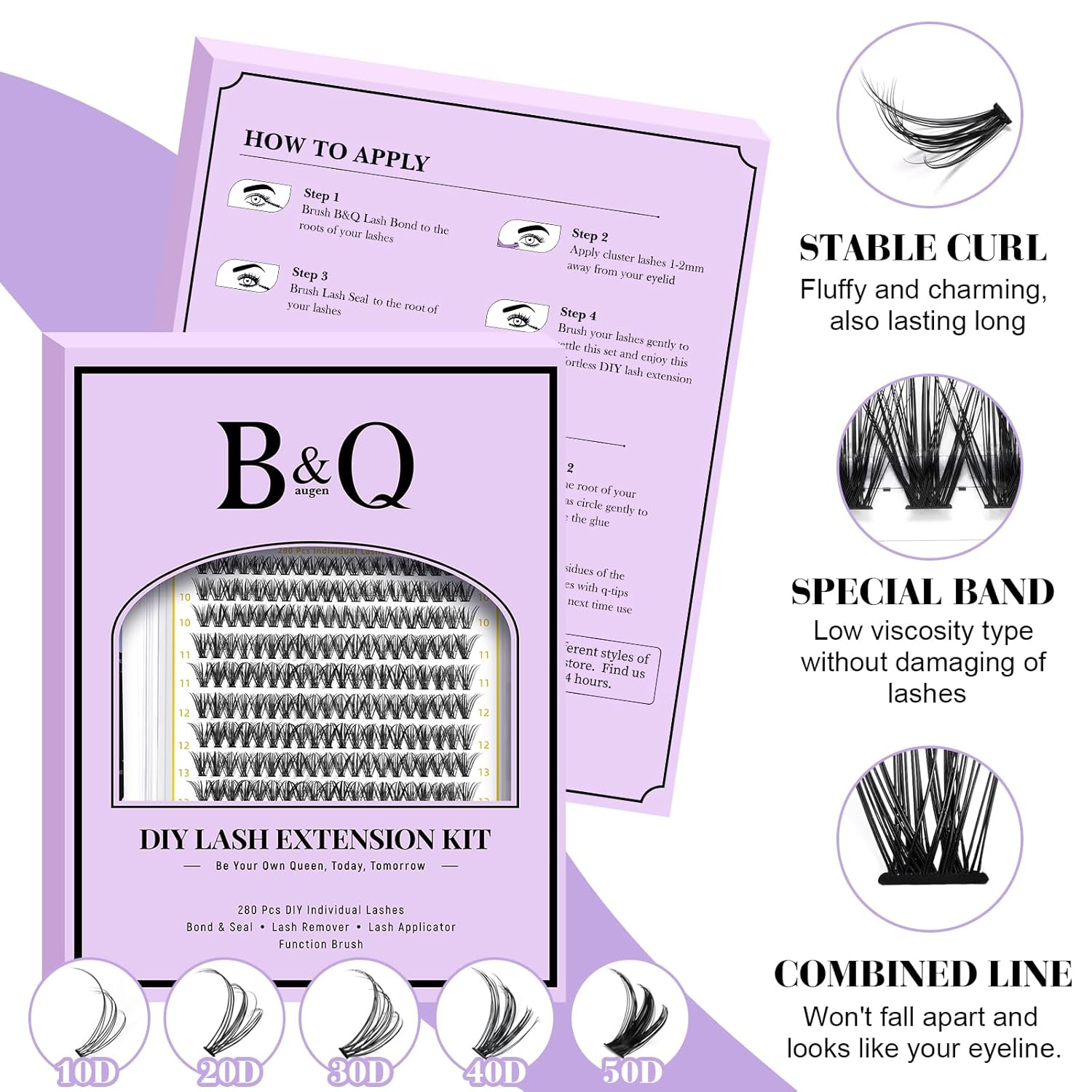 Thumbnail 6 de B&Q Lash Clusters Kit 280PCS (40D 9-16 Mix) DIY Individual Lash Extensions Set