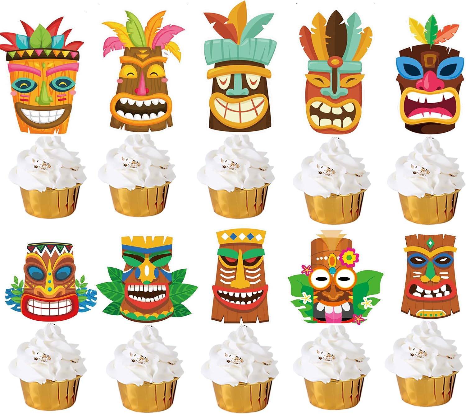 Detalle de C L cooper life CUPCAKE TOPPER-114 Hawaiian Tiki Cupcake Toppers, 24-Piece Paper Set