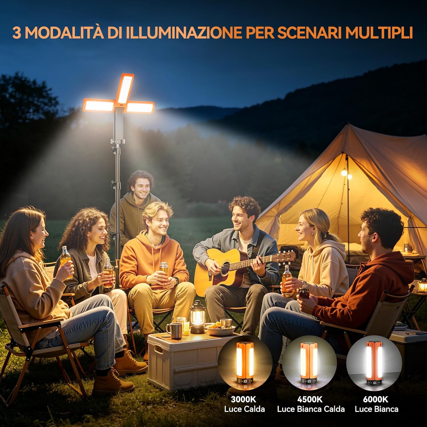 Thumbnail 6 de Lampada da campeggio ricaricabile con treppiede e 12000 mAh – 6000 lm, 3 colori di luce, IP65