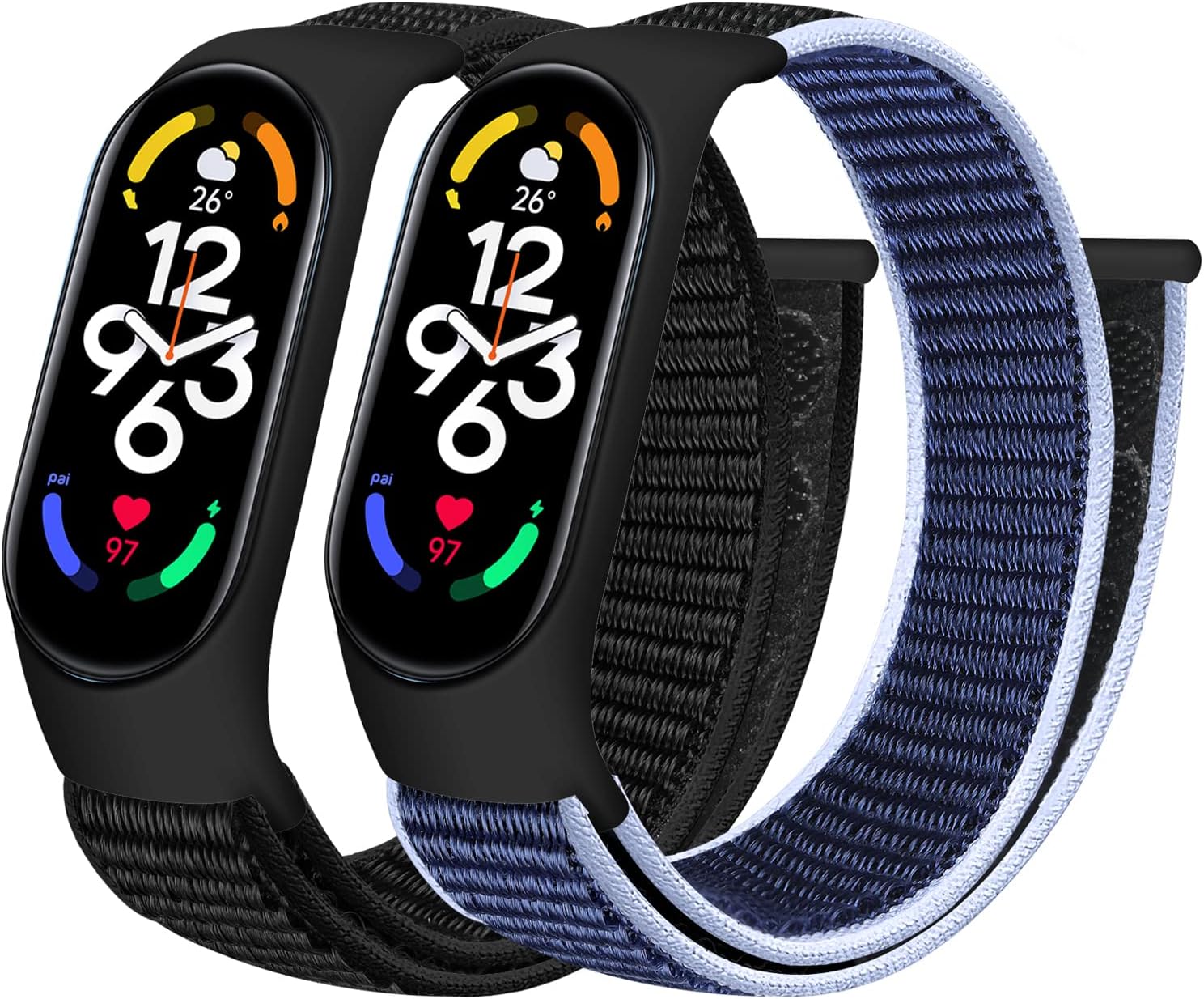 Detalle de Tiptops Nylonarmband kompatibel mit Xiaomi Mi Band 7/6/5/4/3 und Amazfit Band 5 – atmungsaktiv, verstellbar, Klettverschluss