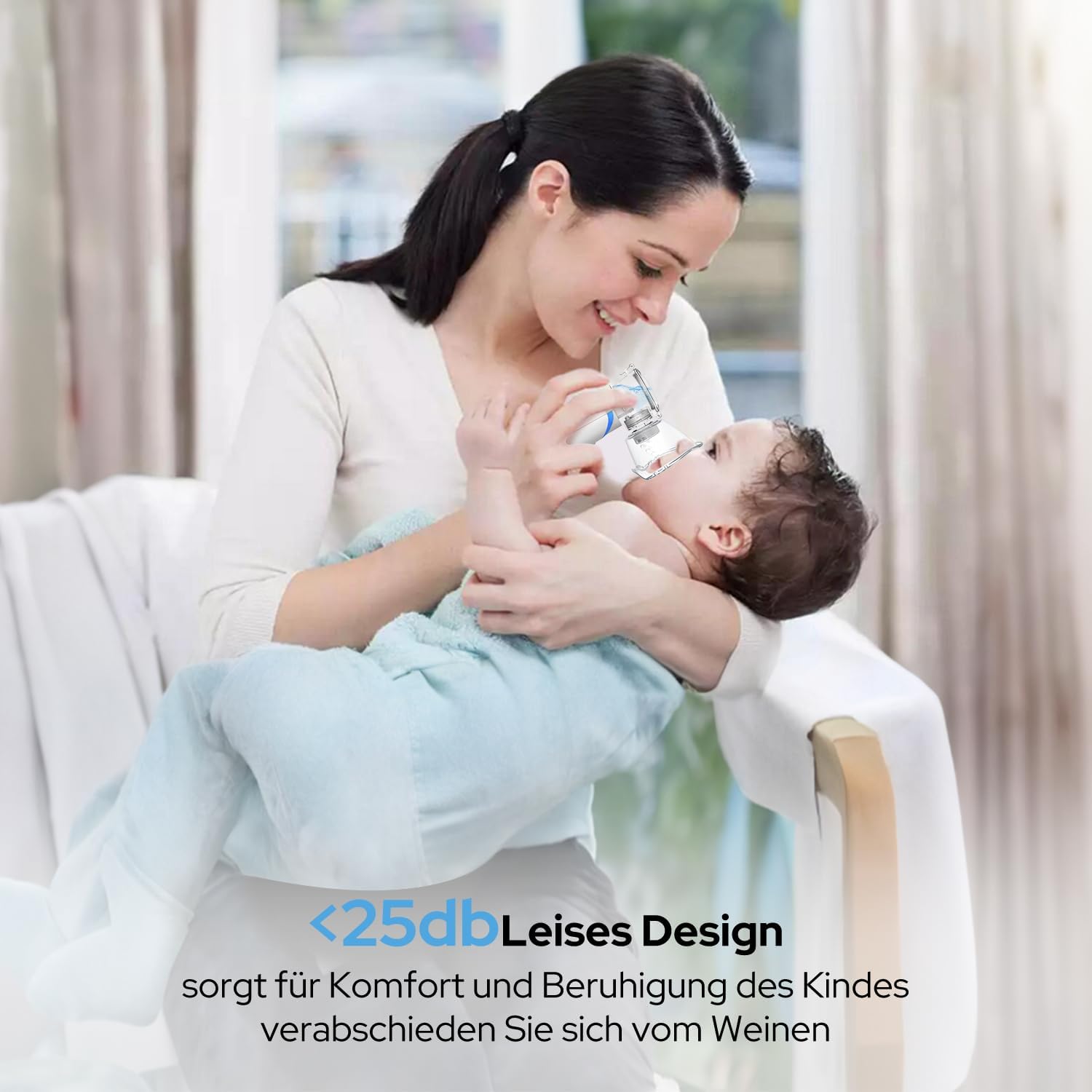 Detalle 2 de Larair Inhalationsgerät für Erwachsene & Kinder – leiser, wiederaufladbarer Vernebler mit Selbstreinigung, blau