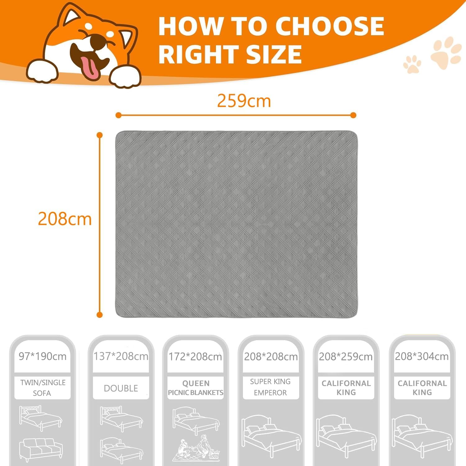 Detalle 2 de Waterproof Dog Blanket anti-slip couch and bed covers (208×259cm), Grey — protect sofas, beds and car interiors