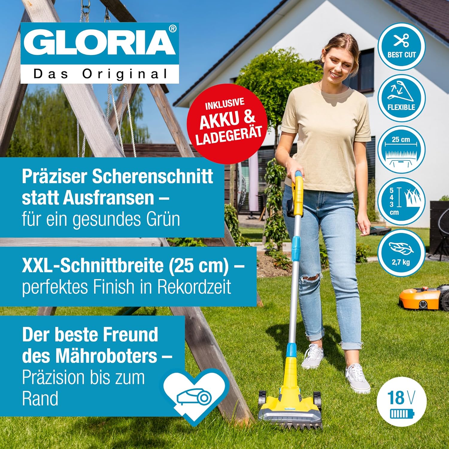 Thumbnail 2 de Gloria FineCut 18V Rasentrimmer & Kantenschneider Set – 25 cm Schnittbreite, Bosch Akku inkl. Ladegerät