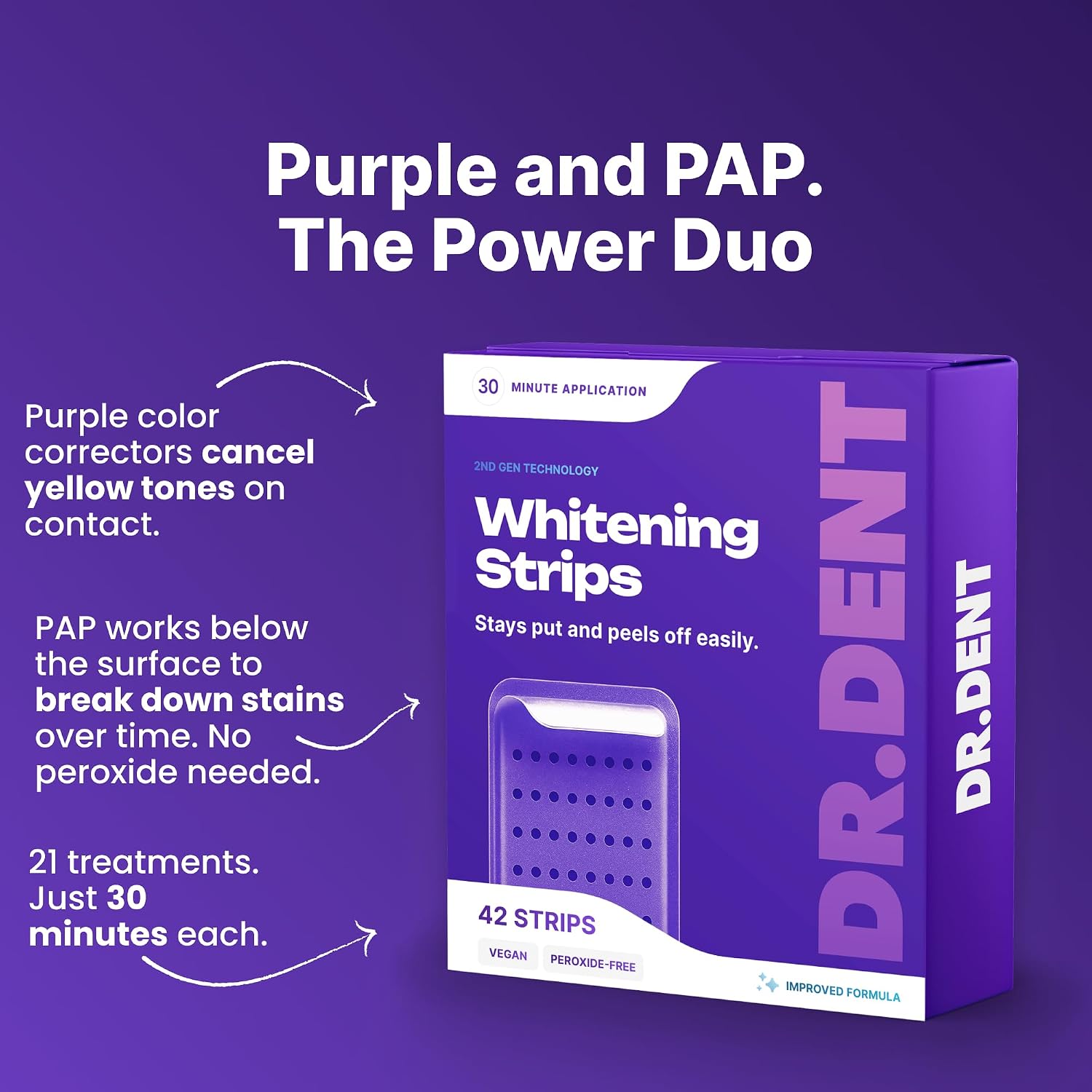 Thumbnail 5 de DRDENT Purple Teeth Whitening Strips: Gentle, Enamel-Safe Whitening (42 Strips / 21 Treatments)