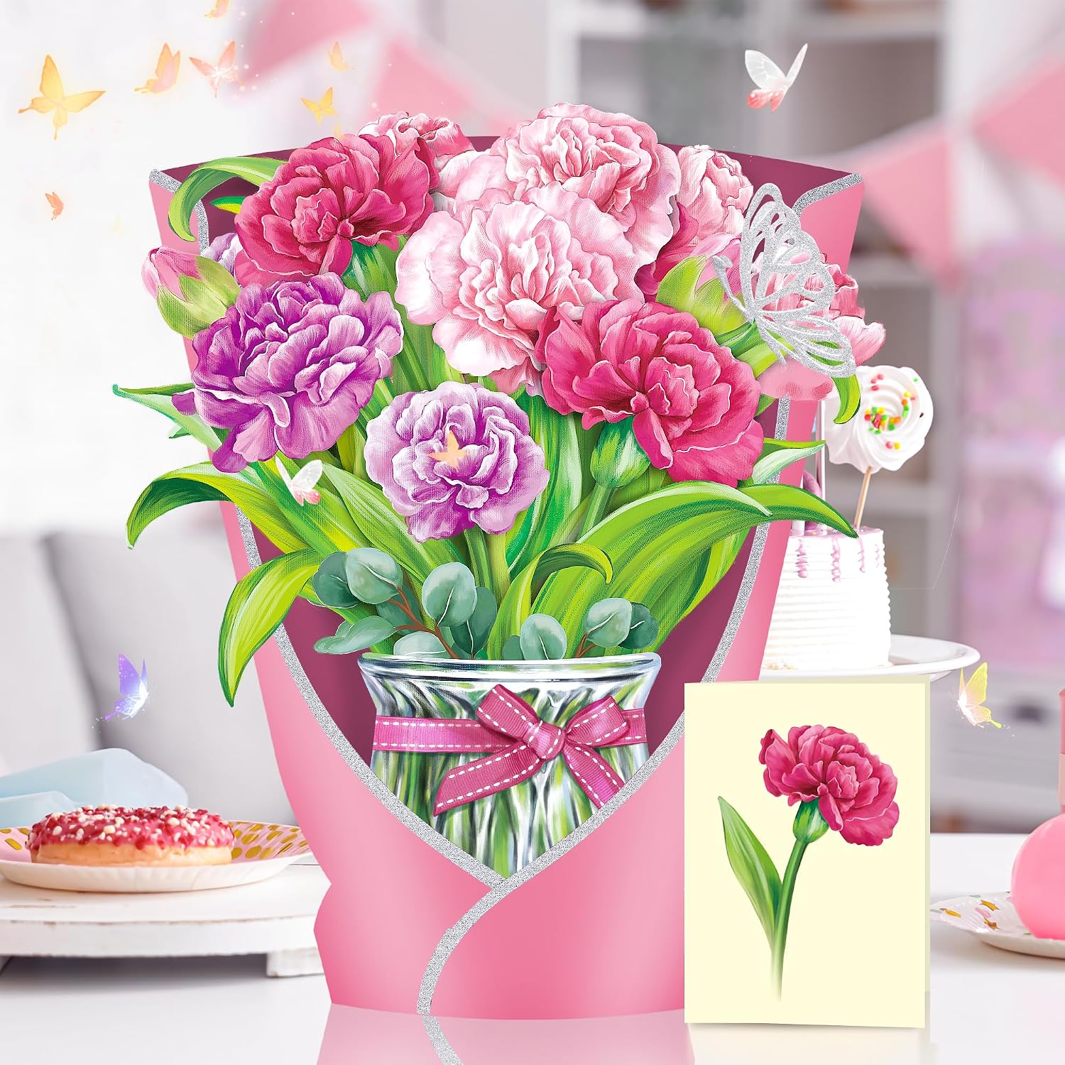 Detalle de Airpark Carnation Pop-Up Greeting Card with 3D Bouquet, Envelope and Note Card