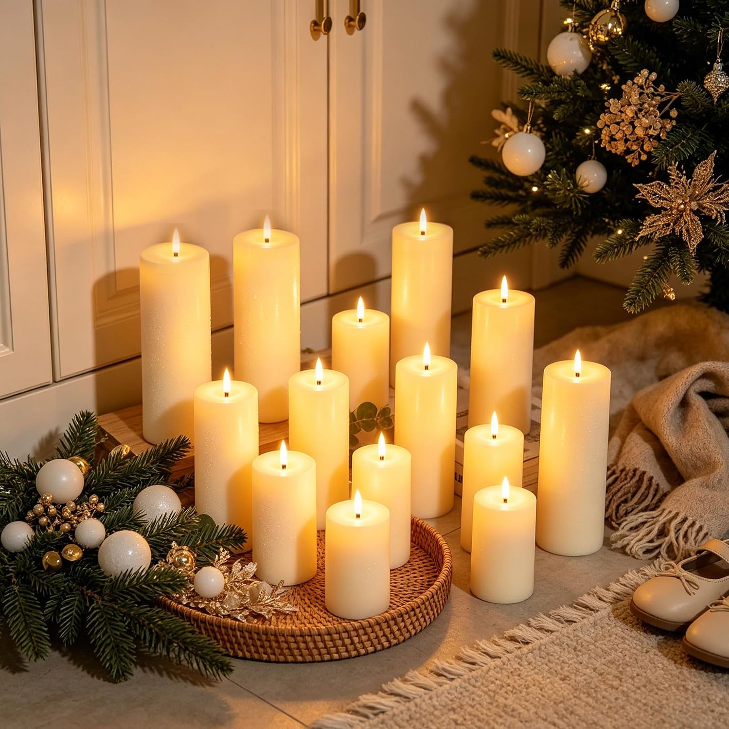 Detalle 2 de 12 Candele LED Avorio Impermeabili con Telecomandi – Set 4 altezze assortite per interno ed esterno