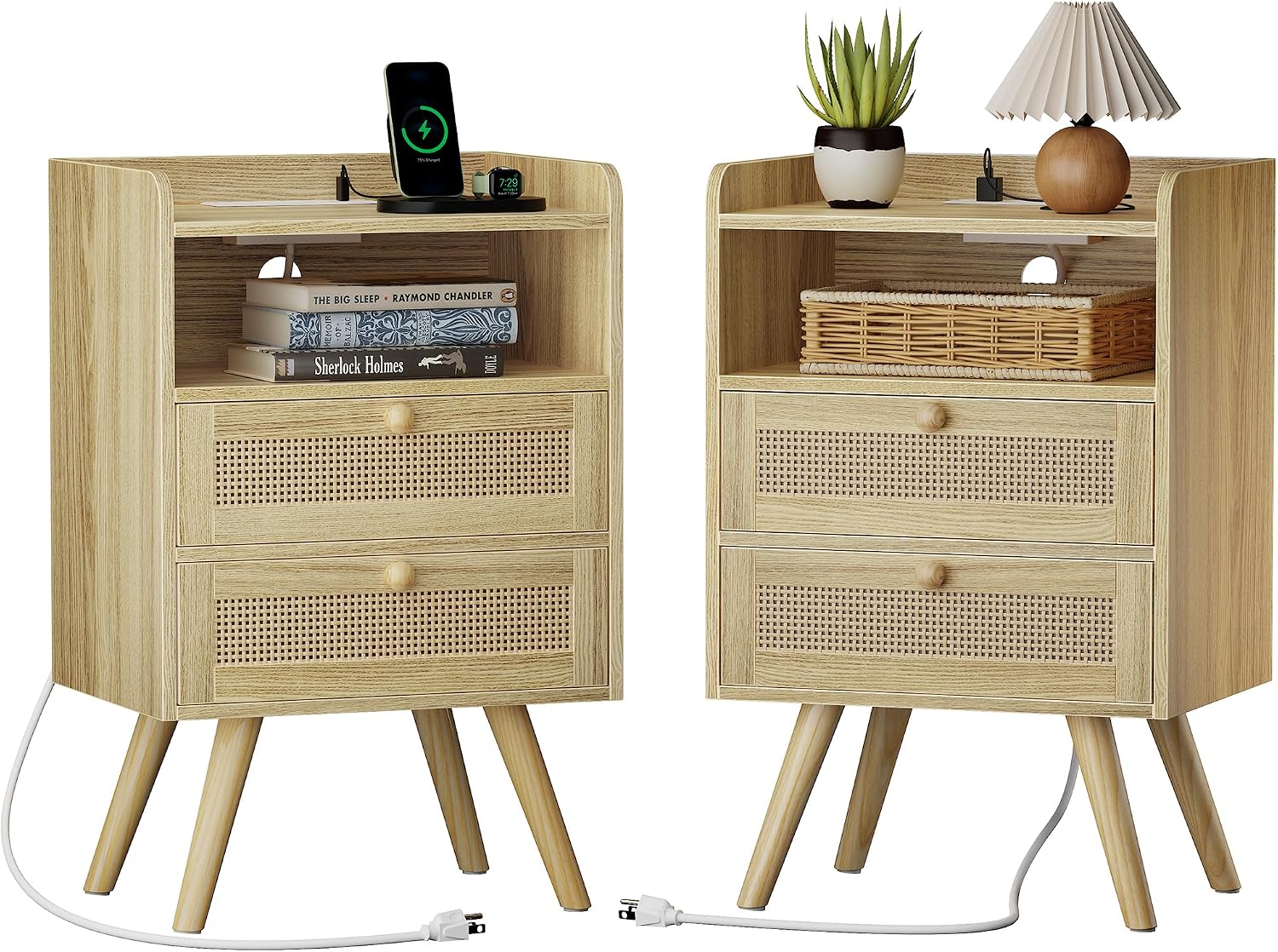 Detalle de SUPERJARE 2 Drawer Night Stand 25.2" with Charger