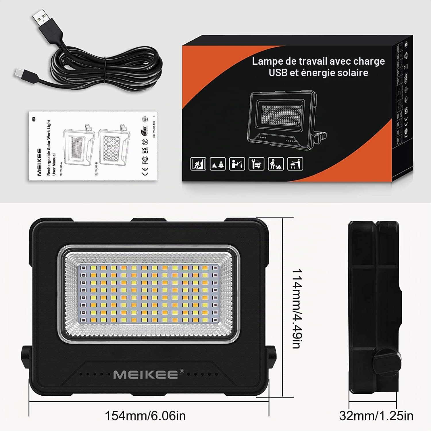 Thumbnail 6 de MEIKEE FLC060 led-werklamp, 10.000 mAh, 4 lichtmodi en USB- en zonne-oplading