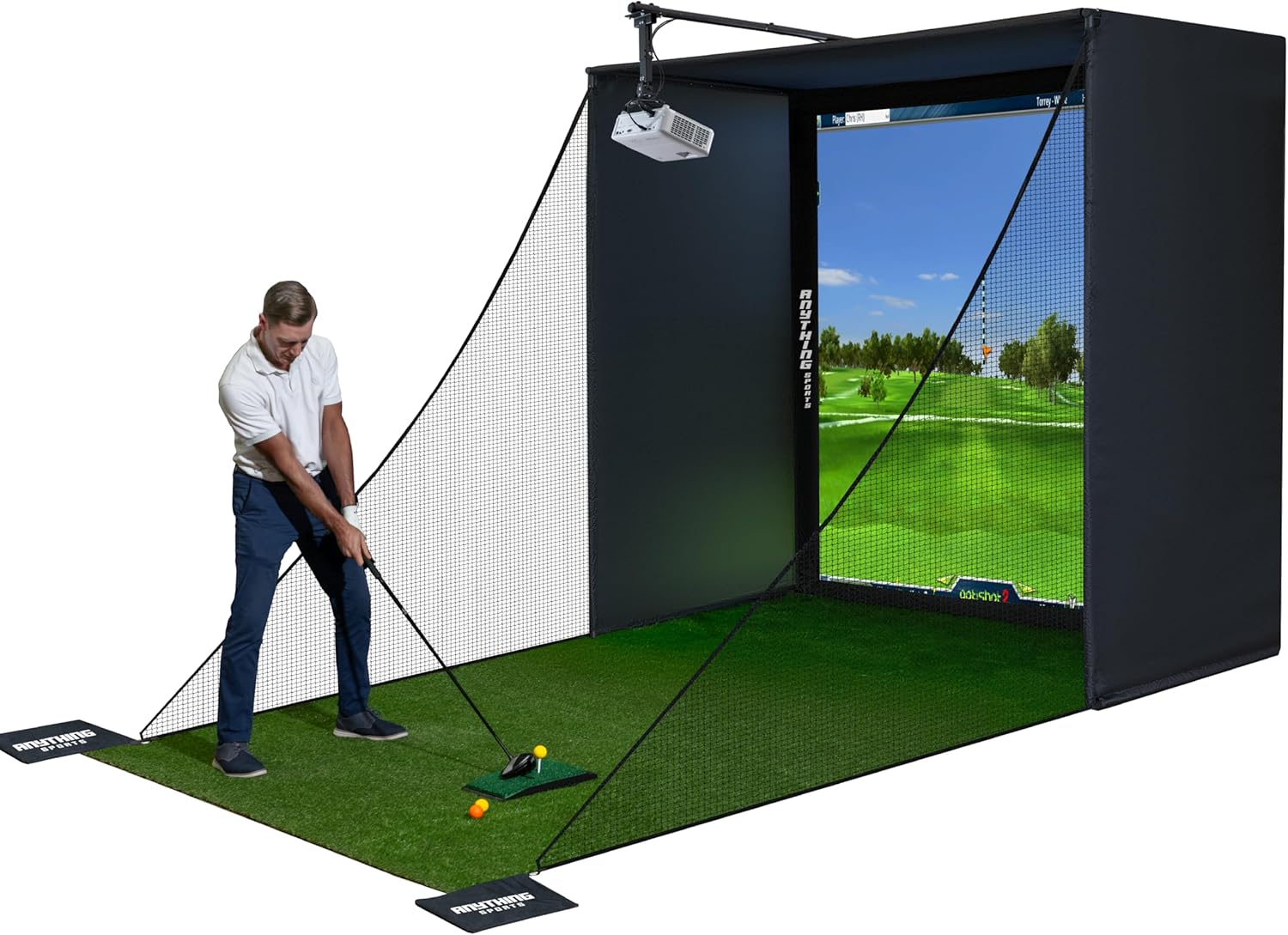 Complete Golf Simulator Enclosure Kit with 4K Impact Screen, Projector Mount, and Frame Posts