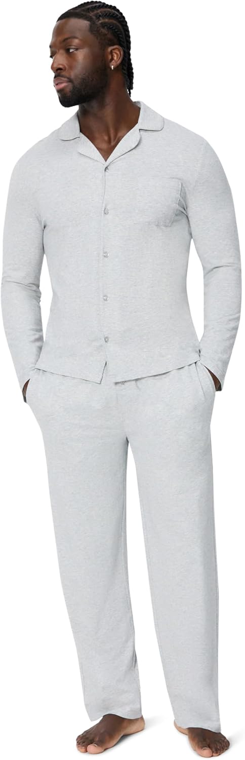 Detalle de Amazon Essentials Men's Cotton-Modal Pajama Set: Long Sleeve Top and Pants