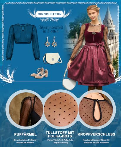 Detalle 2 de DIRNDLSTERN Dirndlbluse Langarm – transparente Punkte, Puffärmel, Oktoberfest
