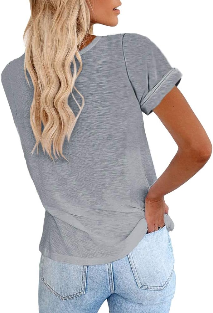 Detalle 2 de Cicy Bell Women’s Short Sleeve Crewneck Loose Casual Tees (Roll-Up Sleeve Basic Tops)