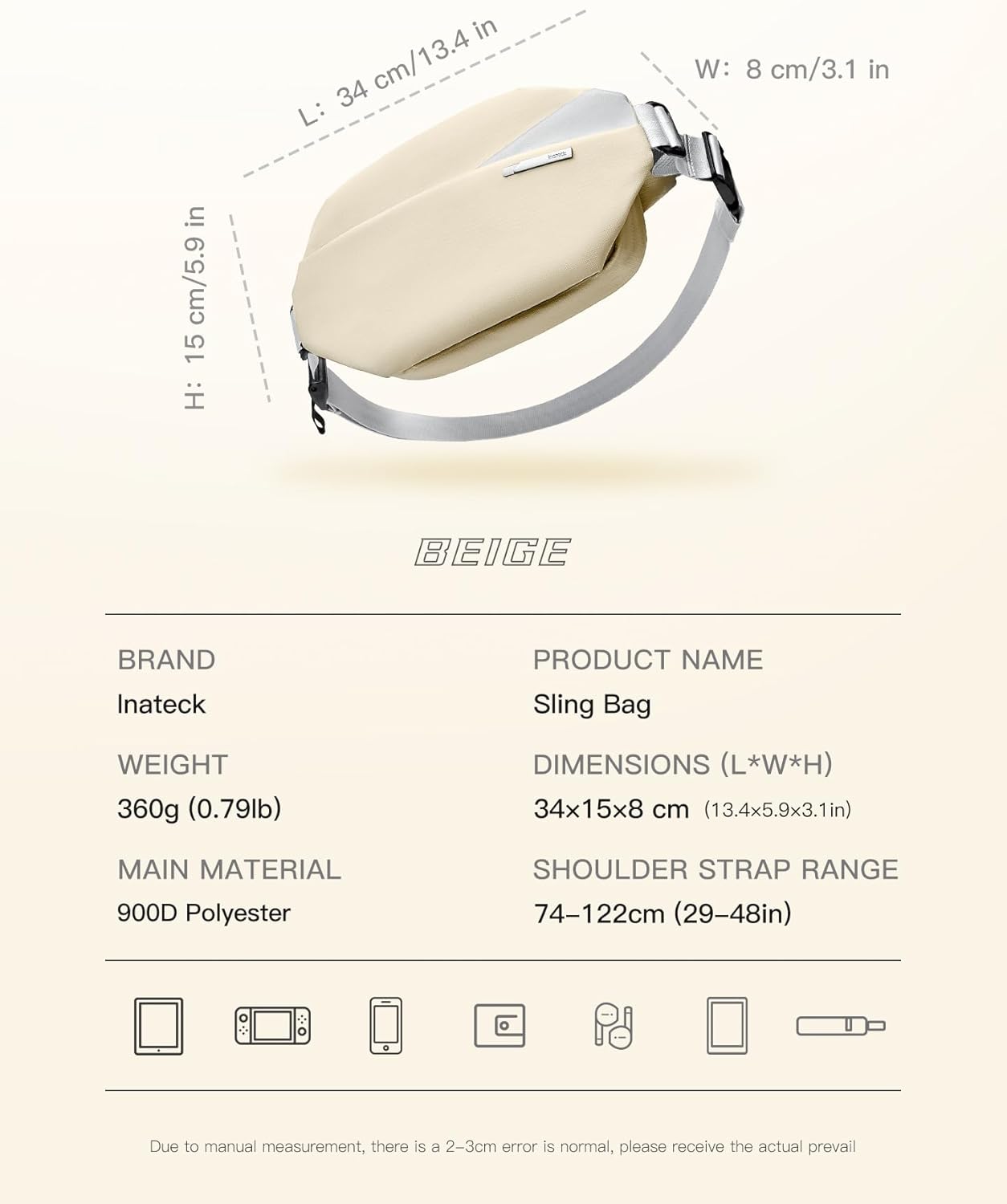 Thumbnail 1 de Inateck sac banane ville et voyage avec bandoulière réglable (34 x 15 x 8 cm) – pour hommes et femmes