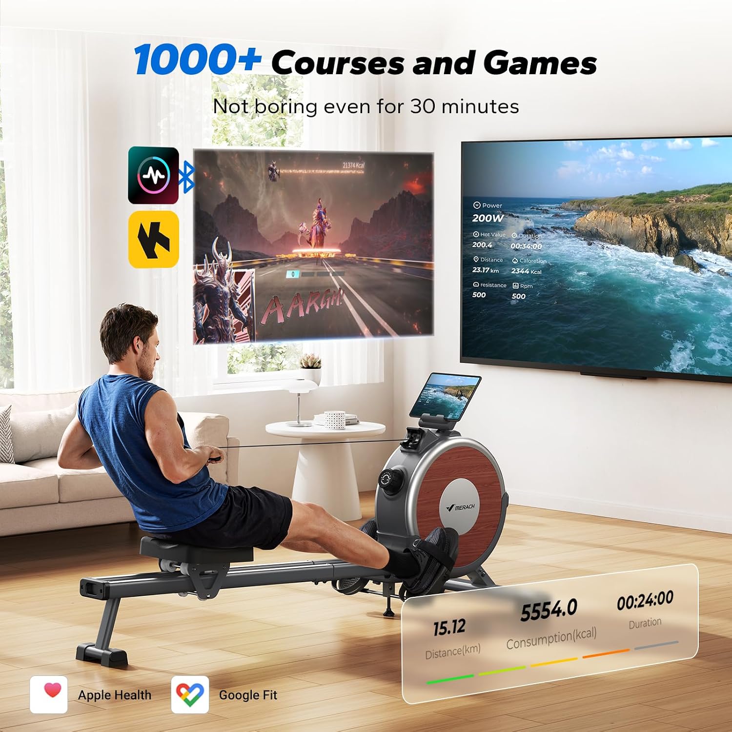 Detalle de MERACH Q1S Magnetic Rowing Machine: Quiet Home Rowing with Dual Rails and App Integration