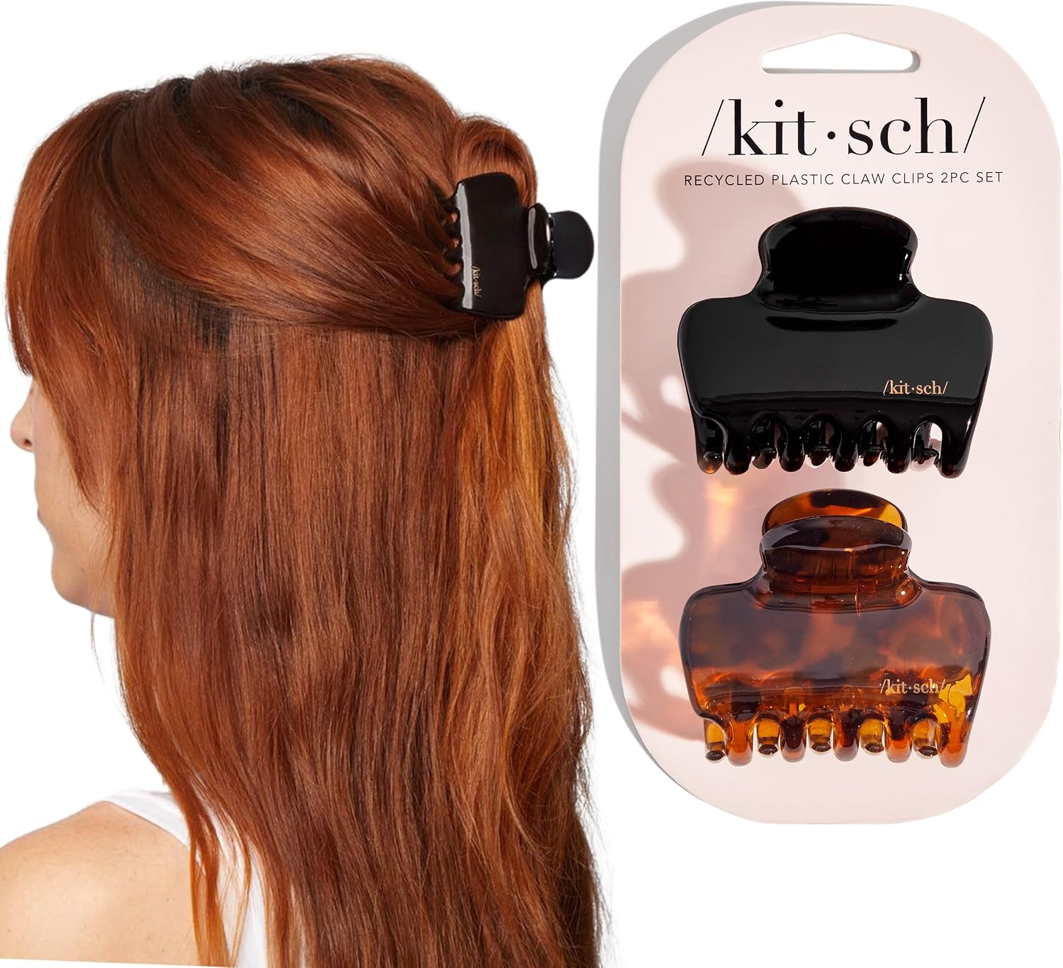 Kitsch Medium Claw Clips, 2-Piece Black and Tortoiseshell Set