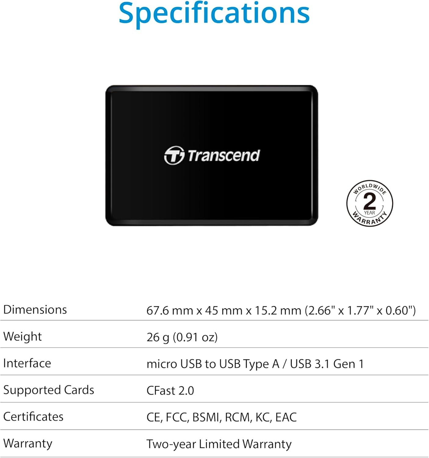 Thumbnail 5 de Transcend RDF2 - Lector de Tarjetas USB CFast