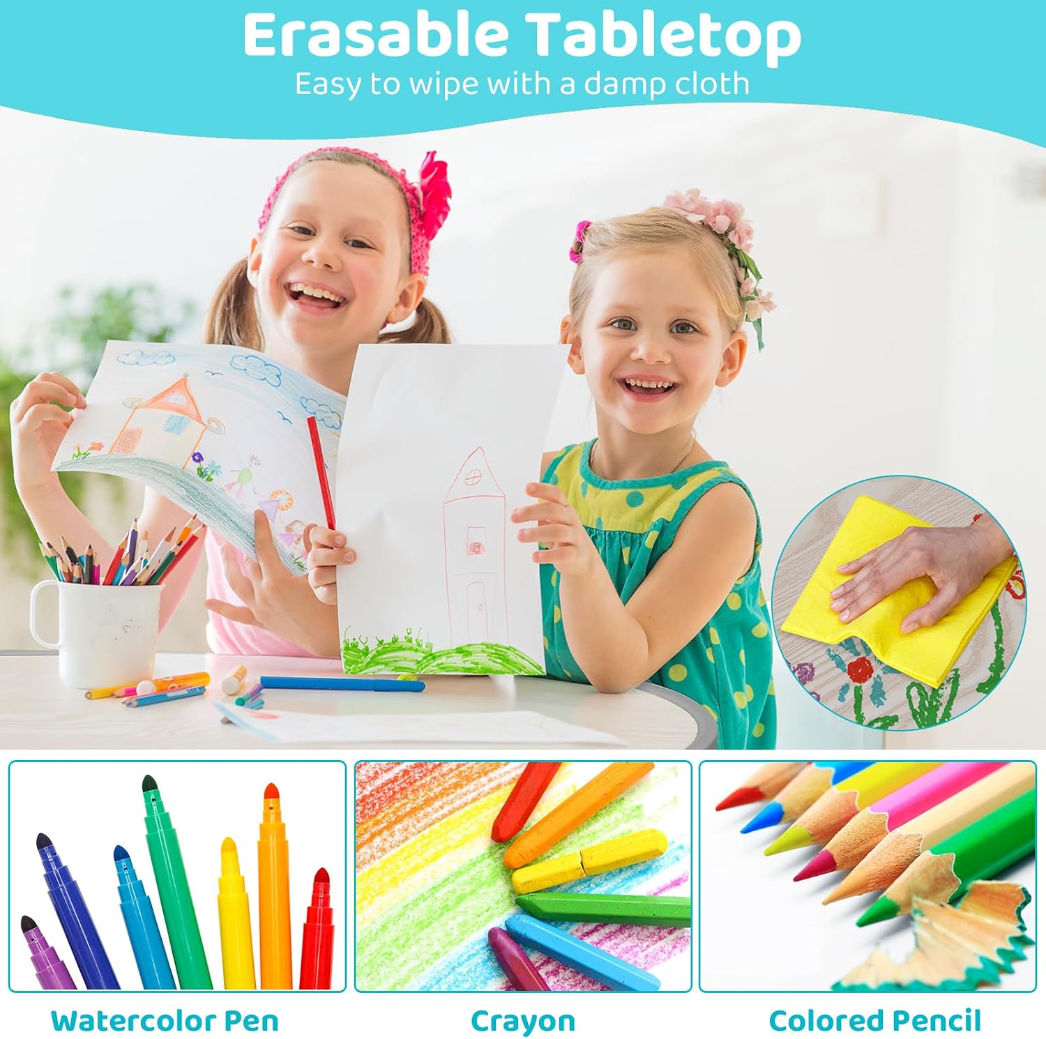 Detalle de Clevich Kids Table with 2 Chair Sets — Height Adjustable Peanut-Shaped Art Table for Ages 2–10