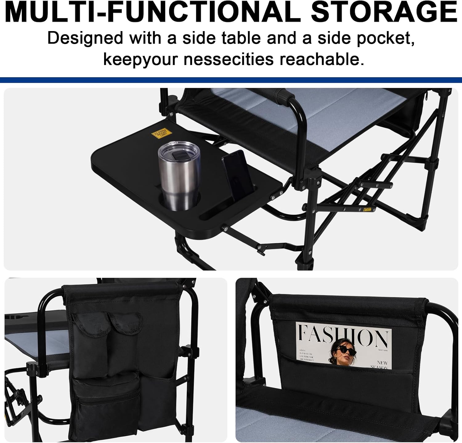 Detalle de Romswi 2-Pack Folding Director Chairs with Side Tables, 400-lb Support