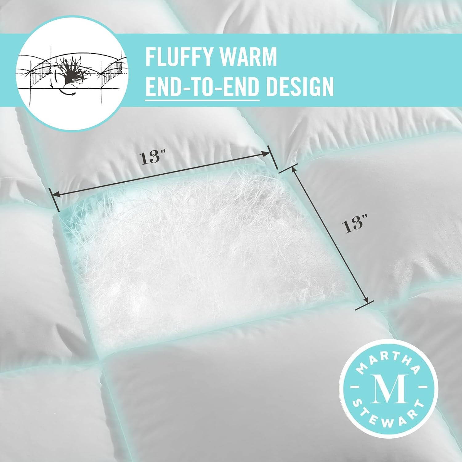 Detalle de Martha Stewart Queen Comforter, Goose Feather & Down Fiber, Cotton Cover, All-Season Medium Warmth