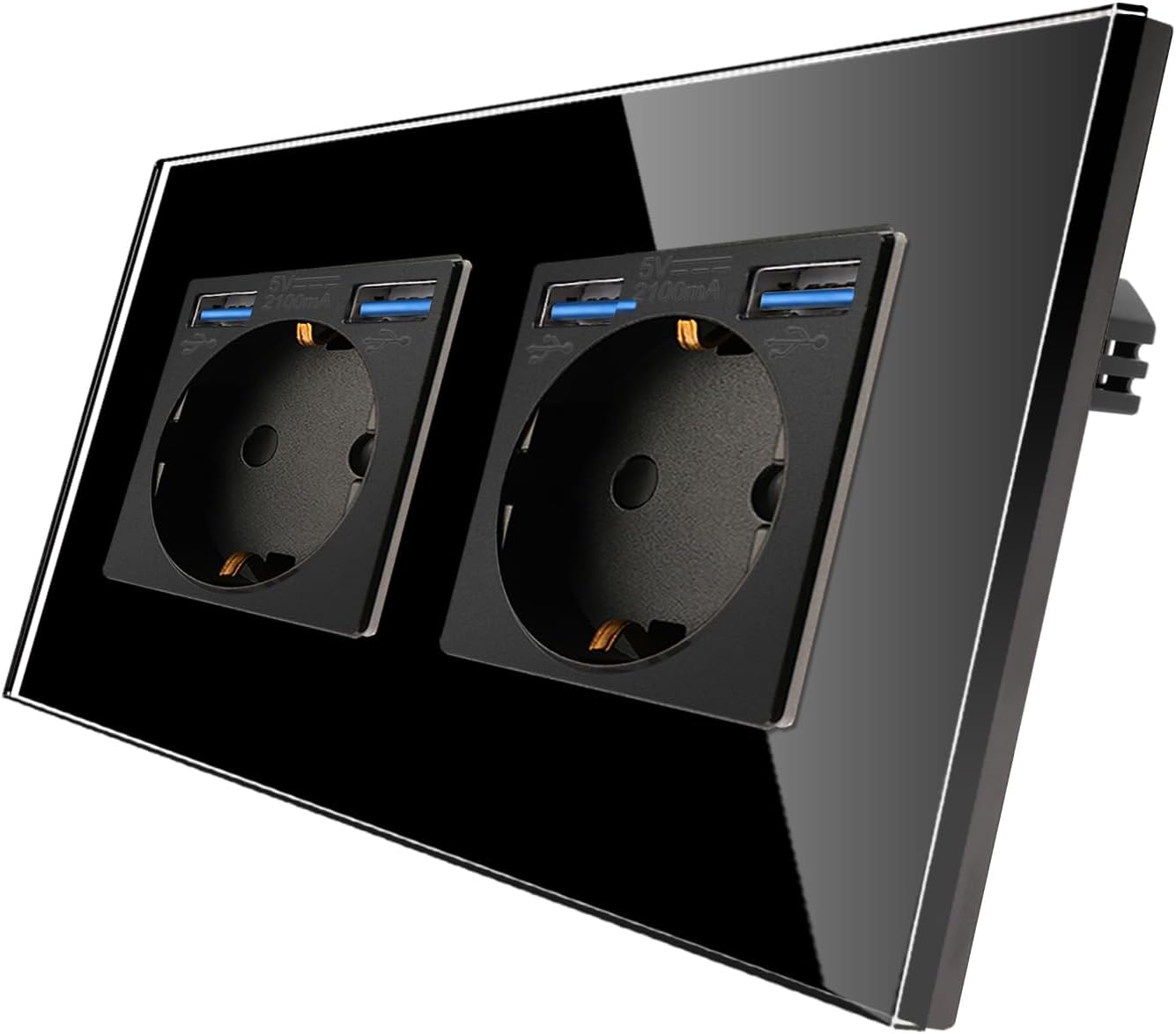 Detalle de Glas Doppelsteckdose mit USB bis 2,1 A