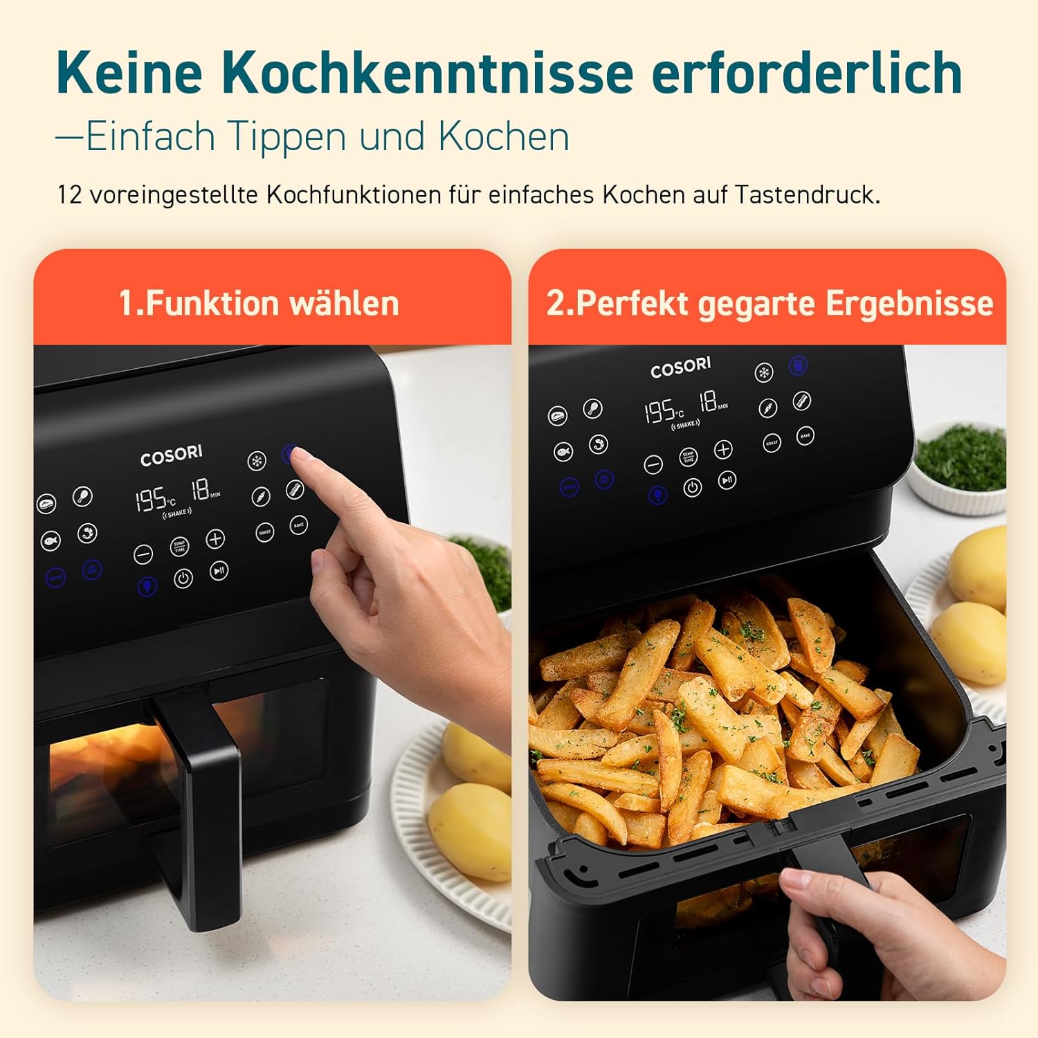 Detalle 2 de COSORI Airfryer Heißluftfritteuse 6,2L mit Sichtfenster 🍟