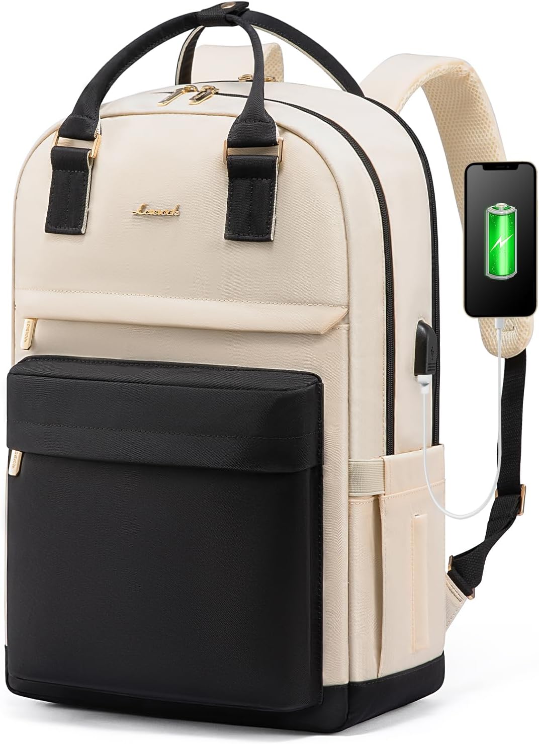 Detalle de LOVEVOOK Sac à Dos Femme 17 Pouces : élégant, imperméable et antivol avec USB - parfait pour étudiants et professionnels