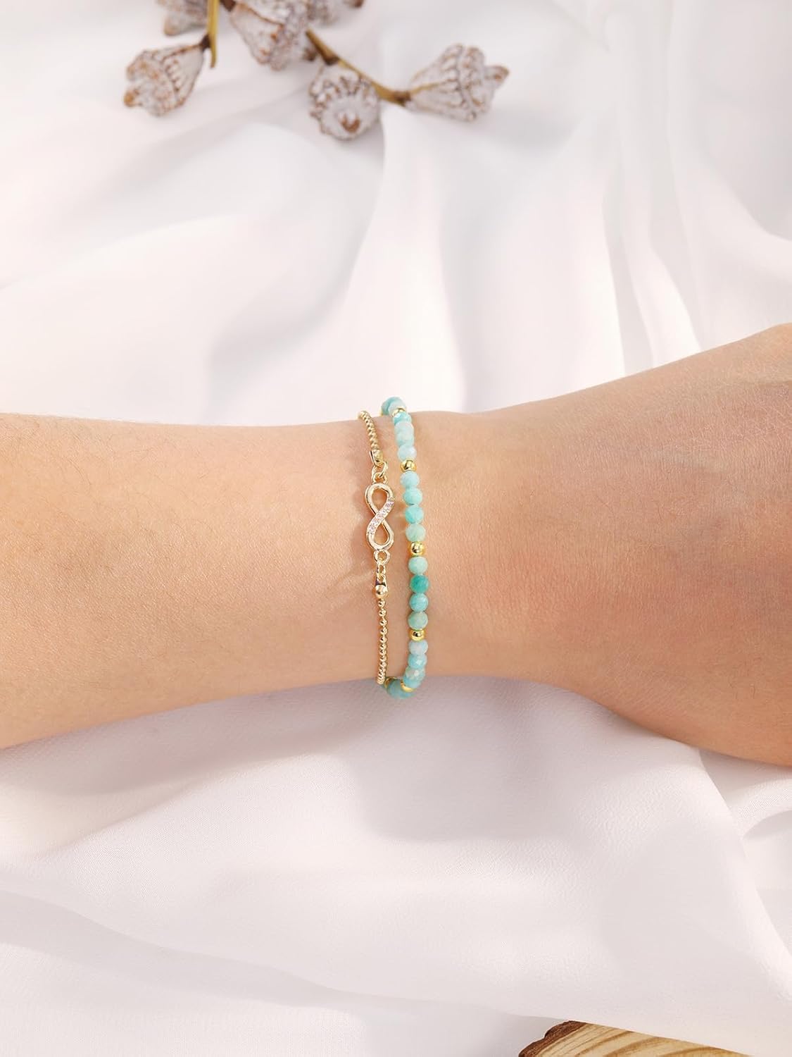 Thumbnail 2 de JSDDE Damen Perlenarmband mit Infinity-Symbol und Amazonit – spiritueller Schmuck als Talisman