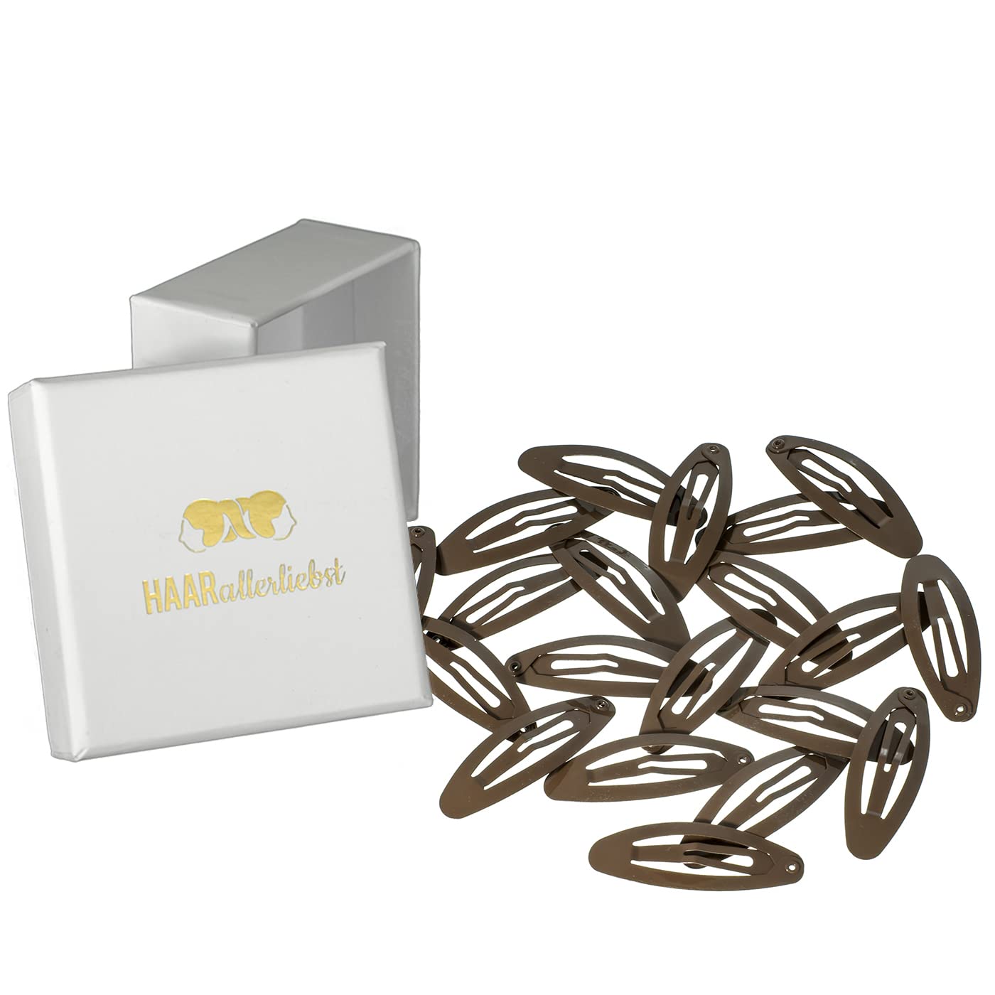 Haarallerliebst Haarspangen Oval 5 cm, 20 Stück in Braun mit Aufbewahrungsbox – Unsichtbarer Halt für Kinder und Damen