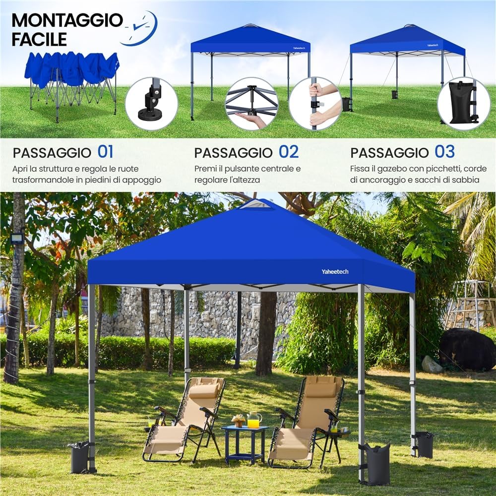 Thumbnail 5 de Yaheetech Gazebo pieghevole 3x3 m con ruote, tessuto poliestere e sistema click pop-up