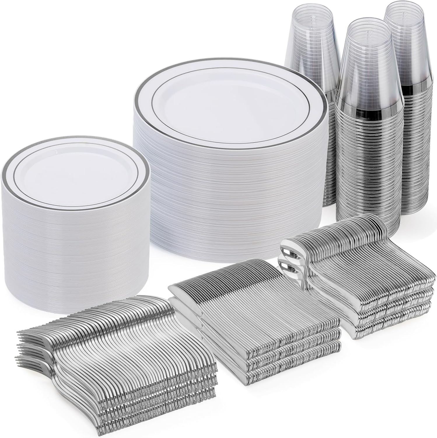 Detalle de Goodluck 600-Piece Disposable Silver Plates Set for 100 Guests