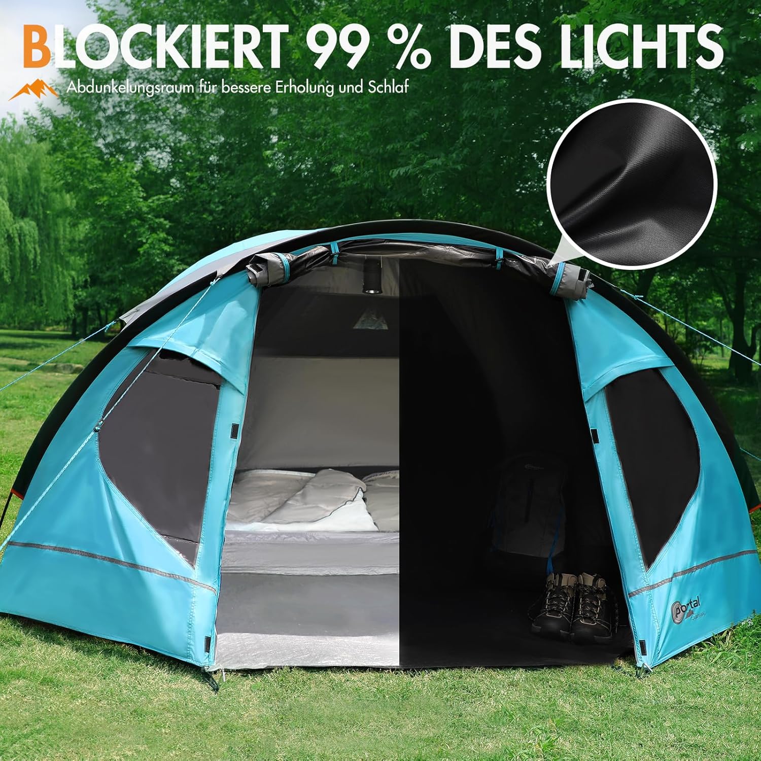 Thumbnail 1 de PORTAL Blackout Zelt 3–4 Personen mit Vorzelt – Kuppelzelt wasserdicht (4000 mm)