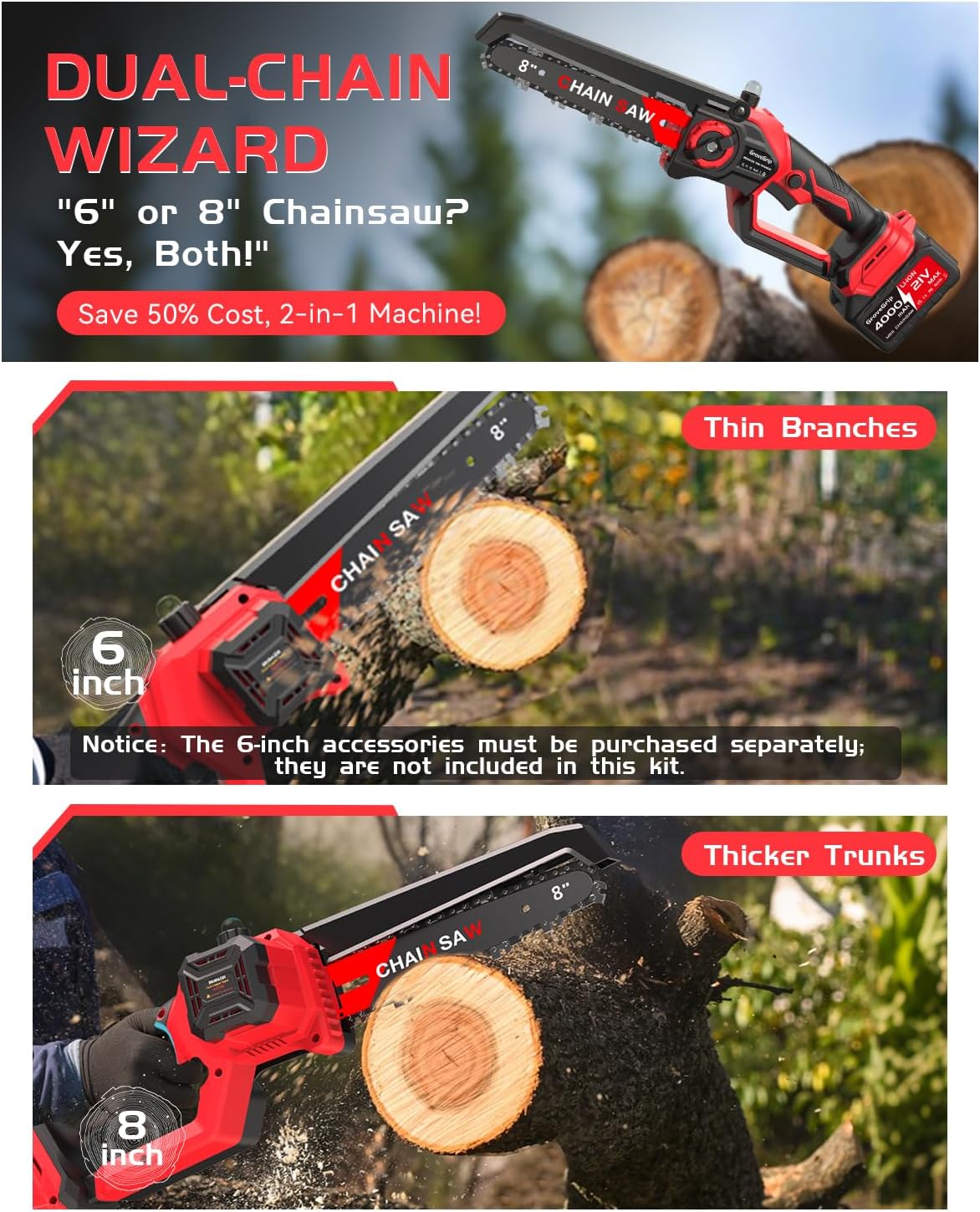 Thumbnail 4 de Mini Chainsaw Cordless 8-Inch 1400W