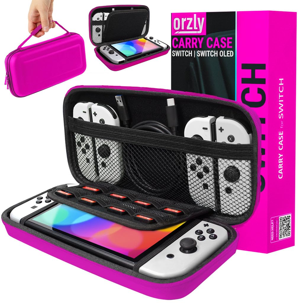 Detalle de Orzly Tragetasche für Nintendo Switch OLED – harte Schutzhülle in Grün für Konsole, Joy-Controller & Zubehör