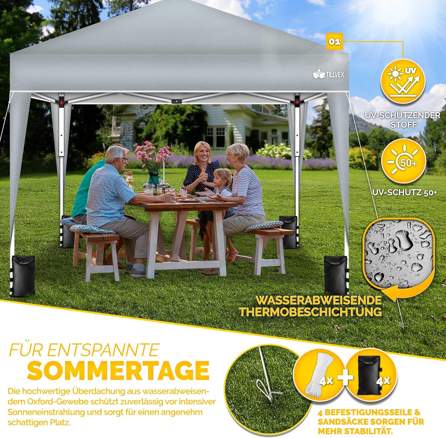Detalle de tillvex Gazebo 3x3m impermeabile