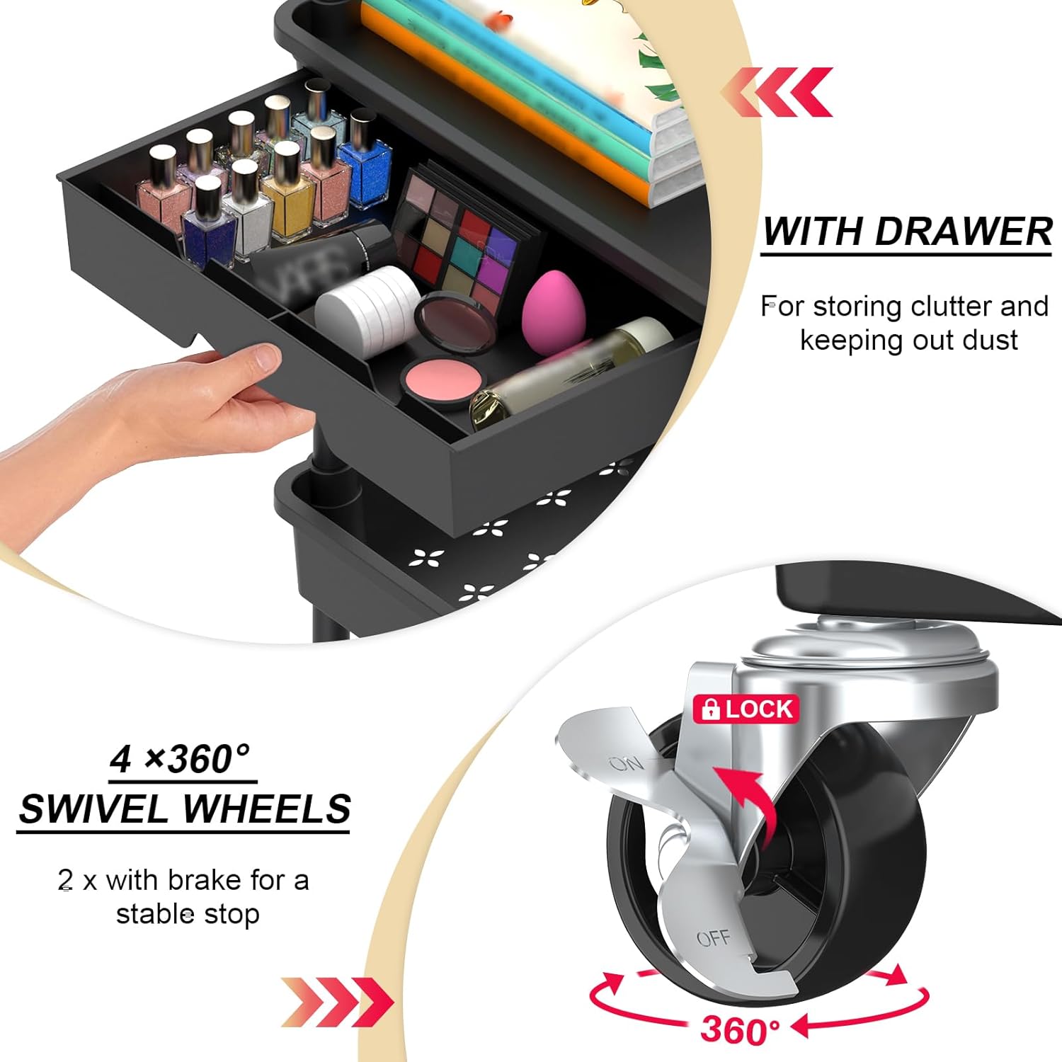 Thumbnail 1 de Goovilla GV-UC03B 3-Tier Rolling Utility Cart with Removable Drawer, Black