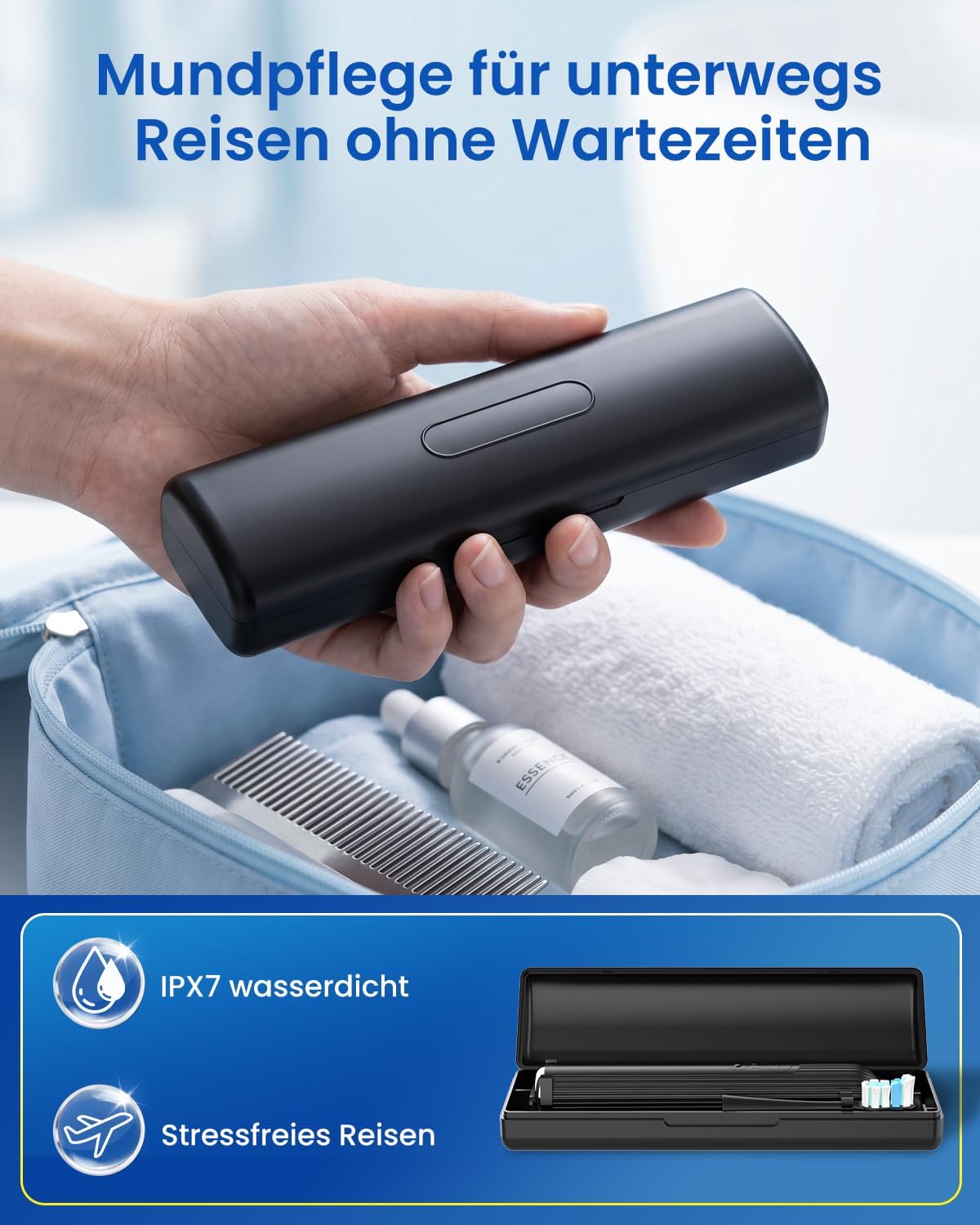 Thumbnail 6 de Elektrische Schallzahnbürste für Erwachsene & Kinder – 5 Modi, 3 Intensitäten, 8 Ersatzkopf, Reiseetui