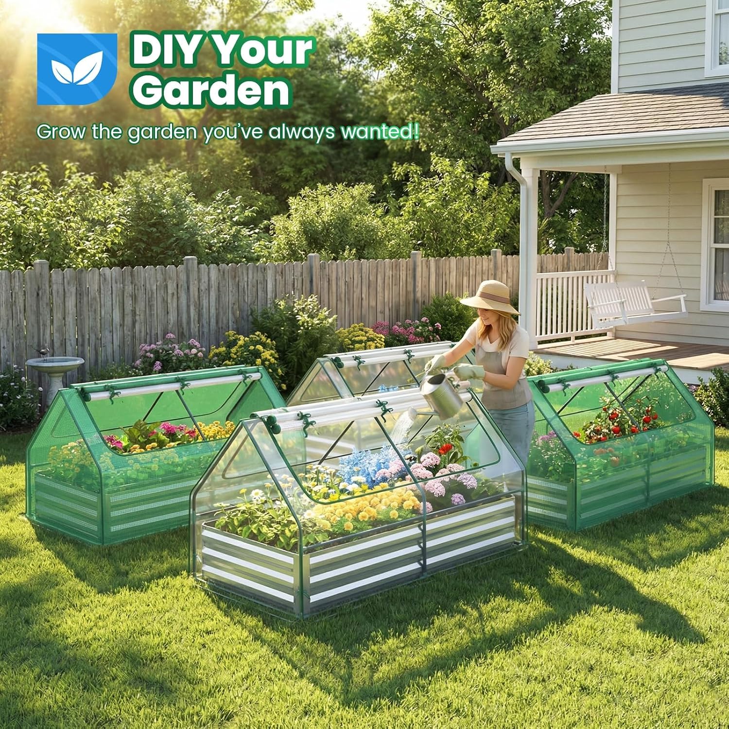 Thumbnail 6 de Quictent Raised Garden Bed with Cover (6x3x1ft) Galvanized Metal Planter Box Kit with Mini Greenhouse Windows