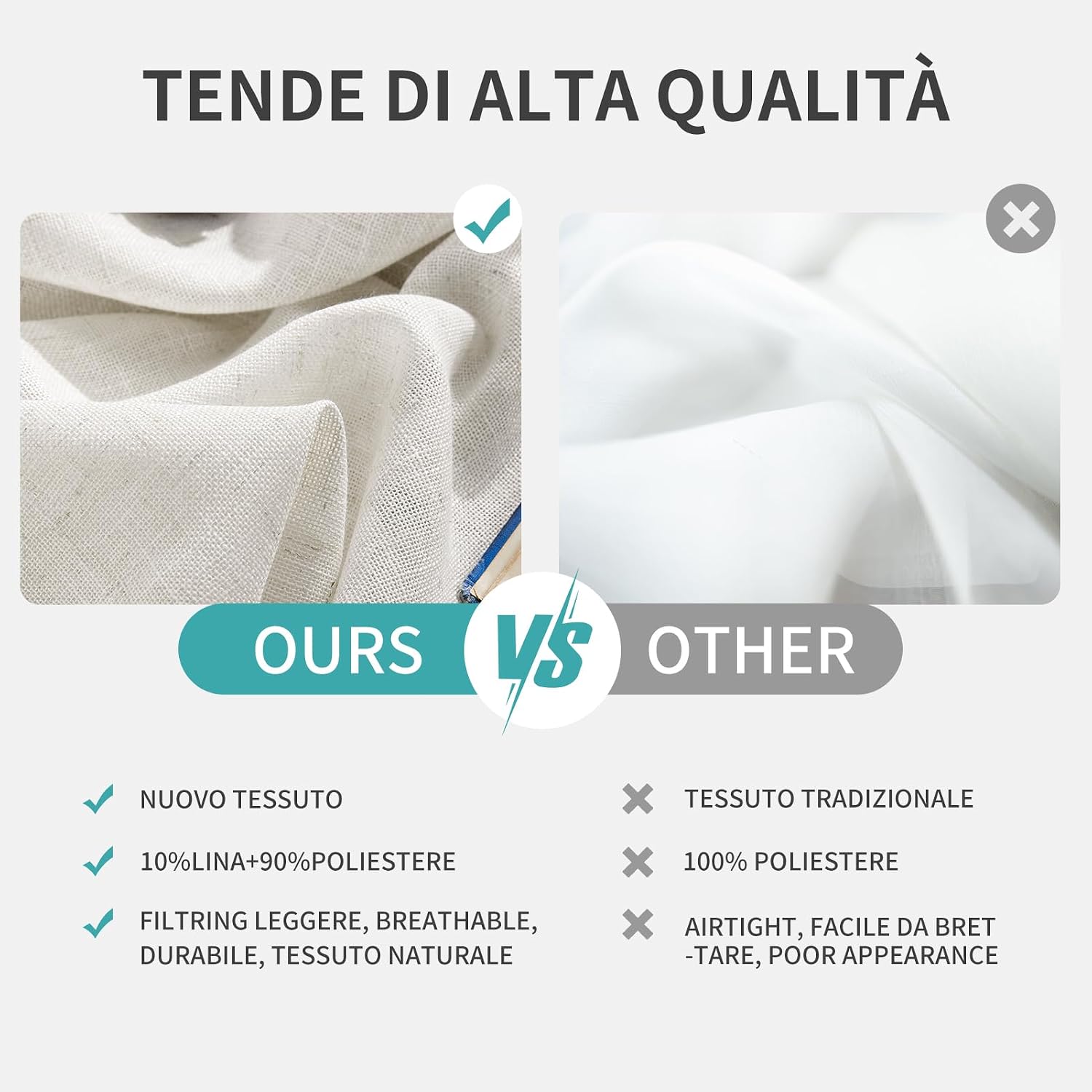 Thumbnail 1 de Joydeco Tende Lino Semitrasparenti per Interni 2 Pannelli L 140 x A 260 cm – Bianco