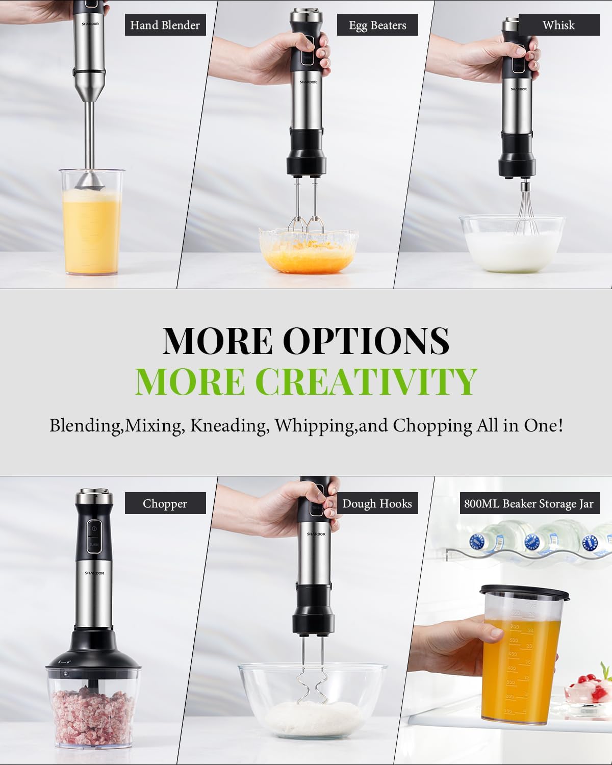 Thumbnail 4 de SHARDOR 6-in-1 Hand Blender (1200W) with 20 Speeds, Turbo & Chopper