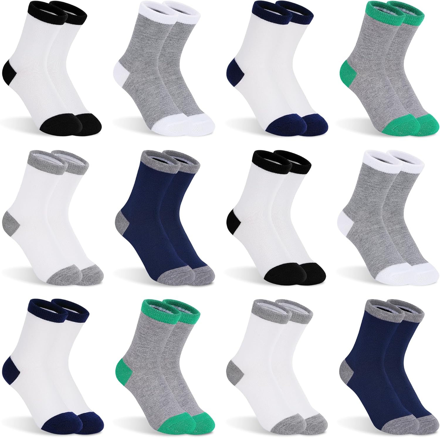 TRAMLE Boys Black Socks 12 Pairs – Colourful Heel & Toe, Soft and Durable Everyday Kids Socks