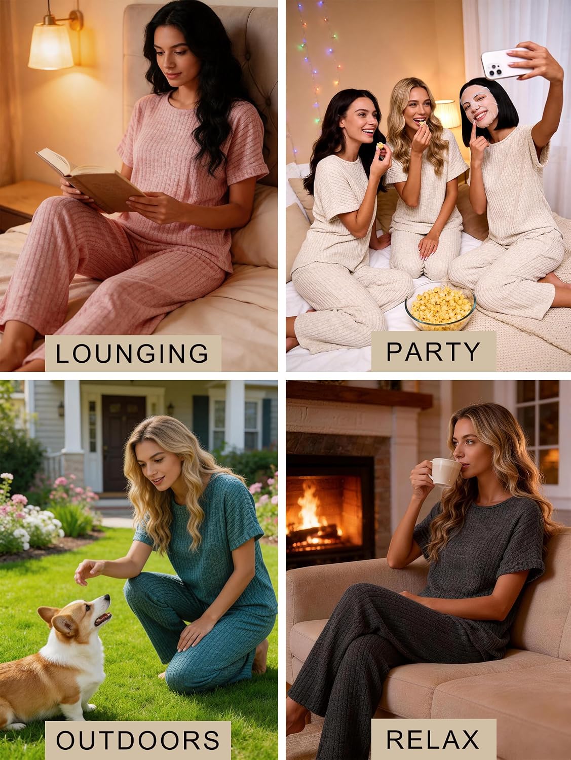 Detalle 2 de Famulily Women's 2-Piece Ribbed-Knit Lounge Set with Pocketed Pants