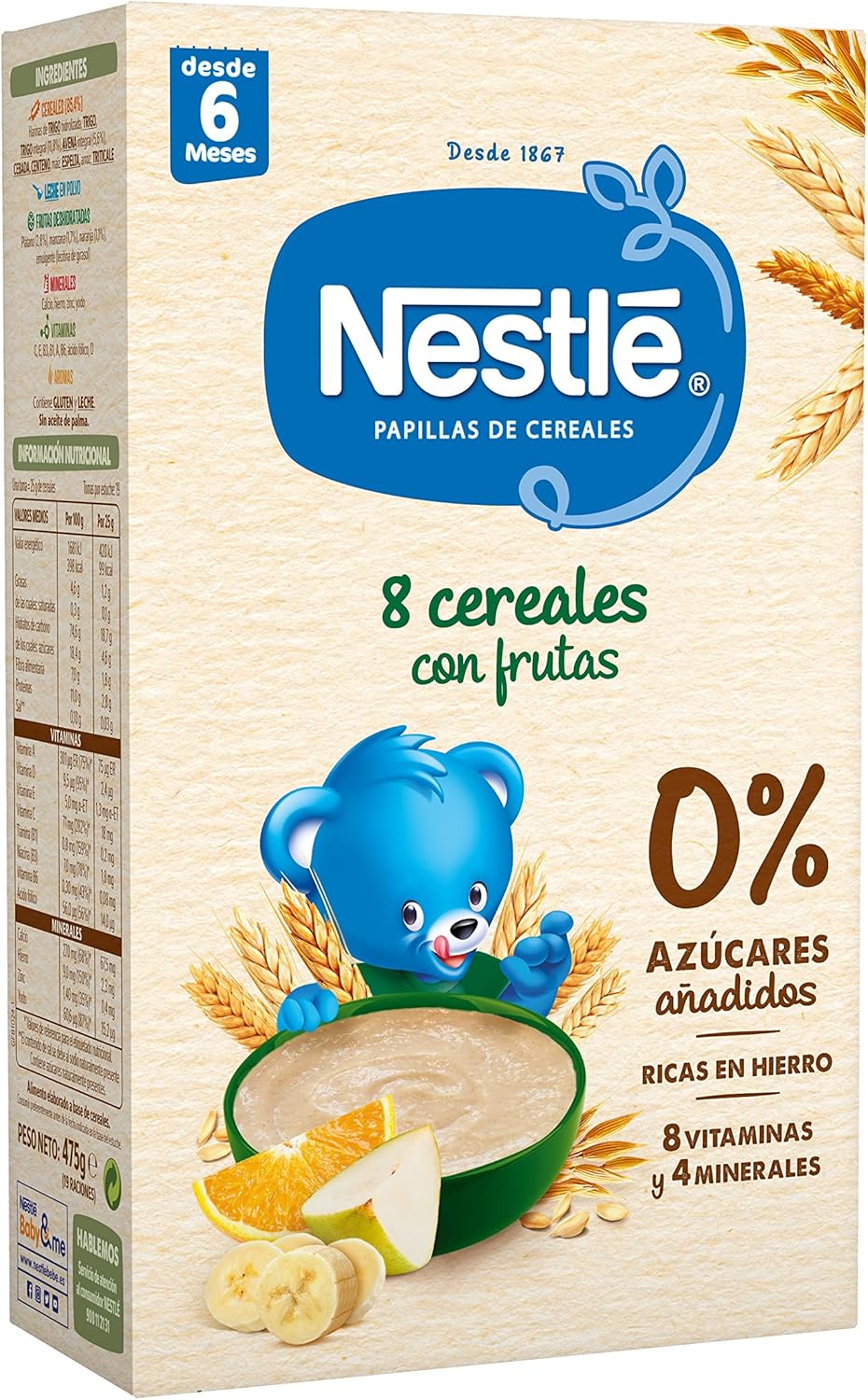 Thumbnail 5 de Nestlé Papilla 8 Cereales con Frutas 🍎 Sin Azúcar, 6x475 g