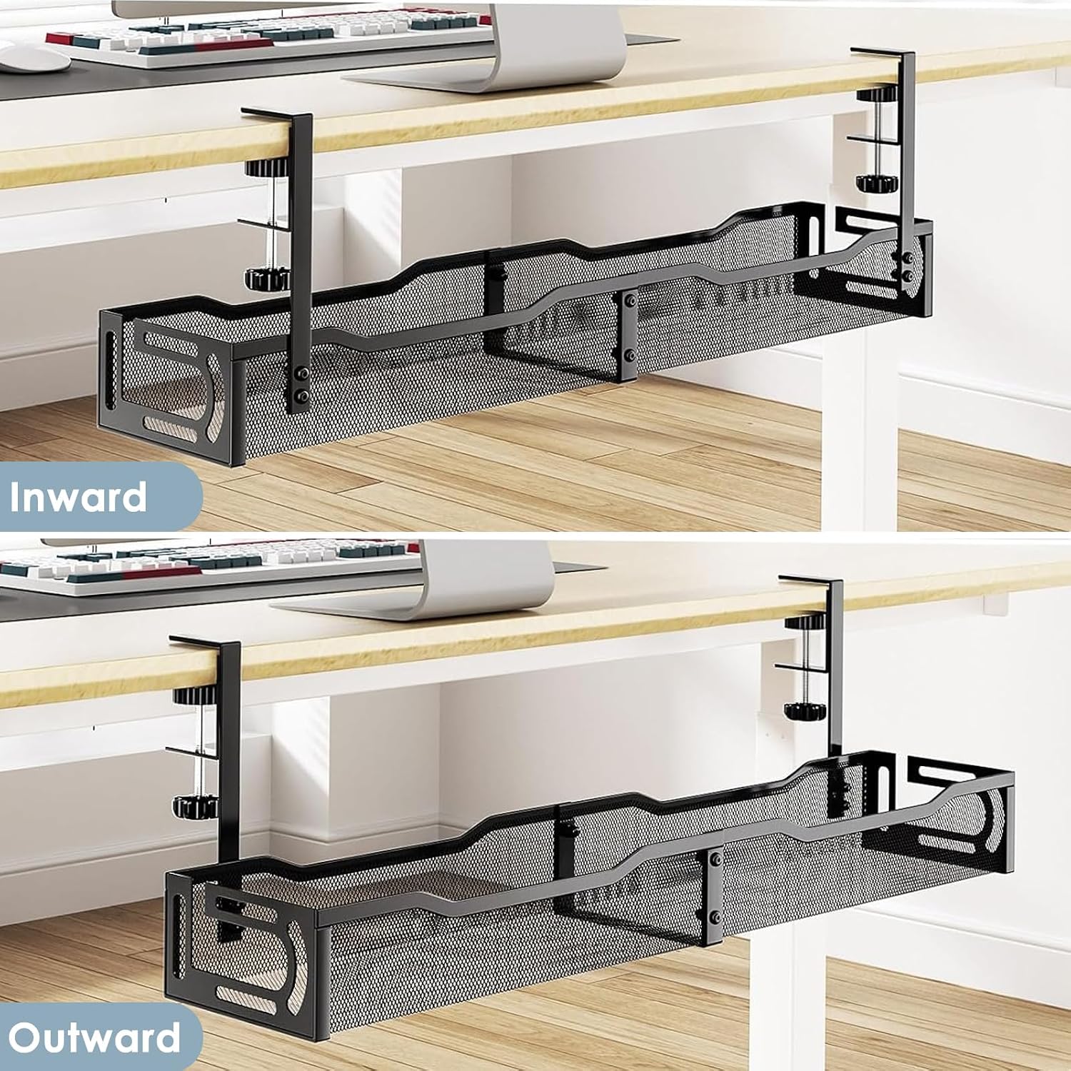 Thumbnail 6 de Mzmaxy 64 cm Metal Under-Desk Cable Management Tray with Desk Clamp