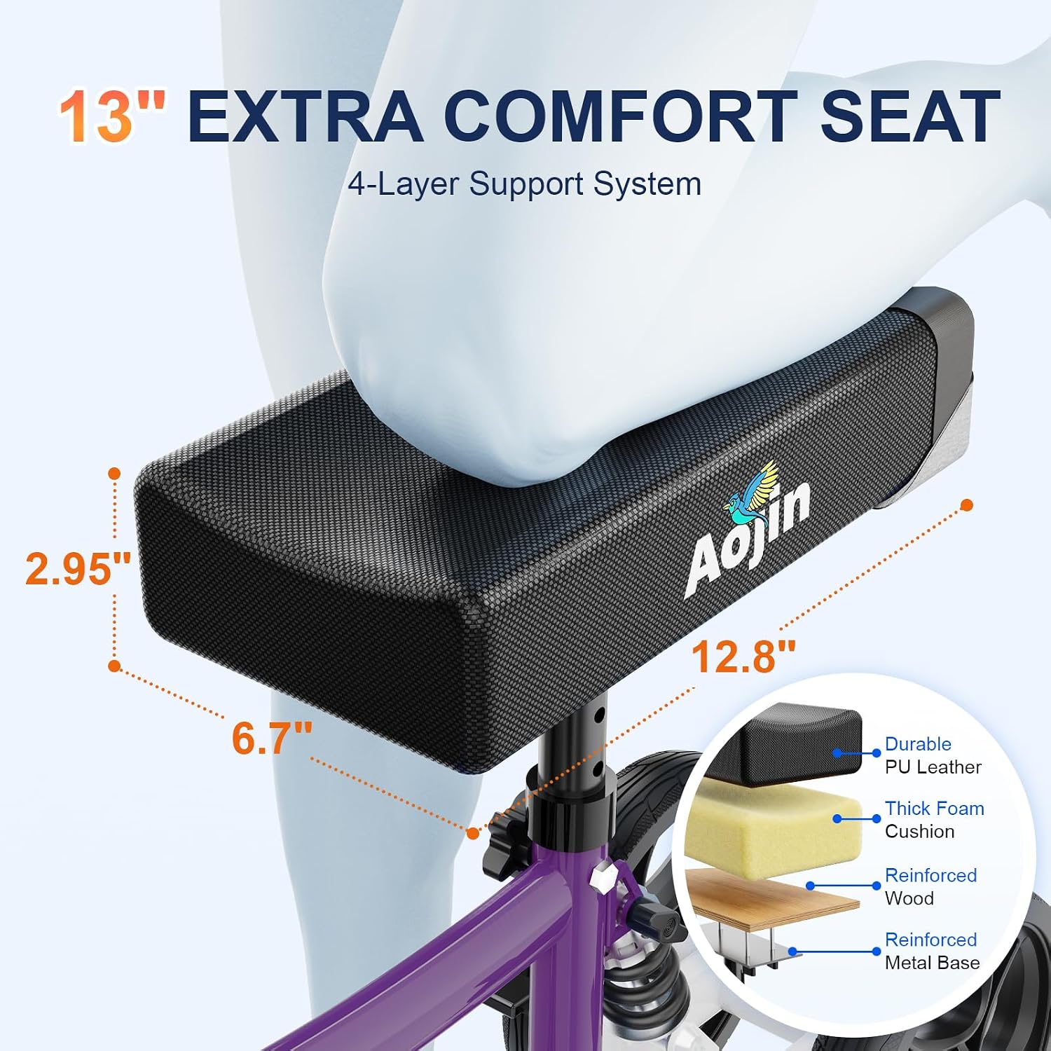 Thumbnail 4 de Aojin WB-2201 Purple Knee Scooter, 8-Inch Wheels, 300-Pound Capacity