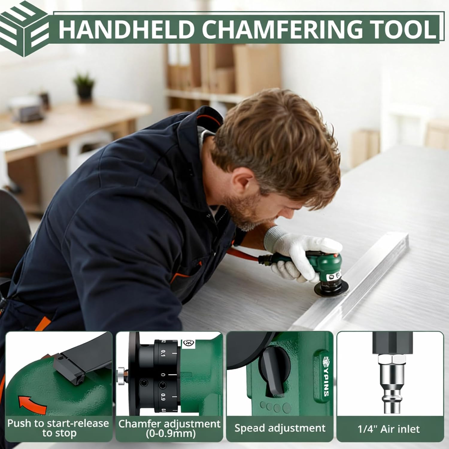 Detalle 2 de EYPINS Pneumatic Chamfering Tool, 1/4-inch, 4-Speed, 30,000 RPM