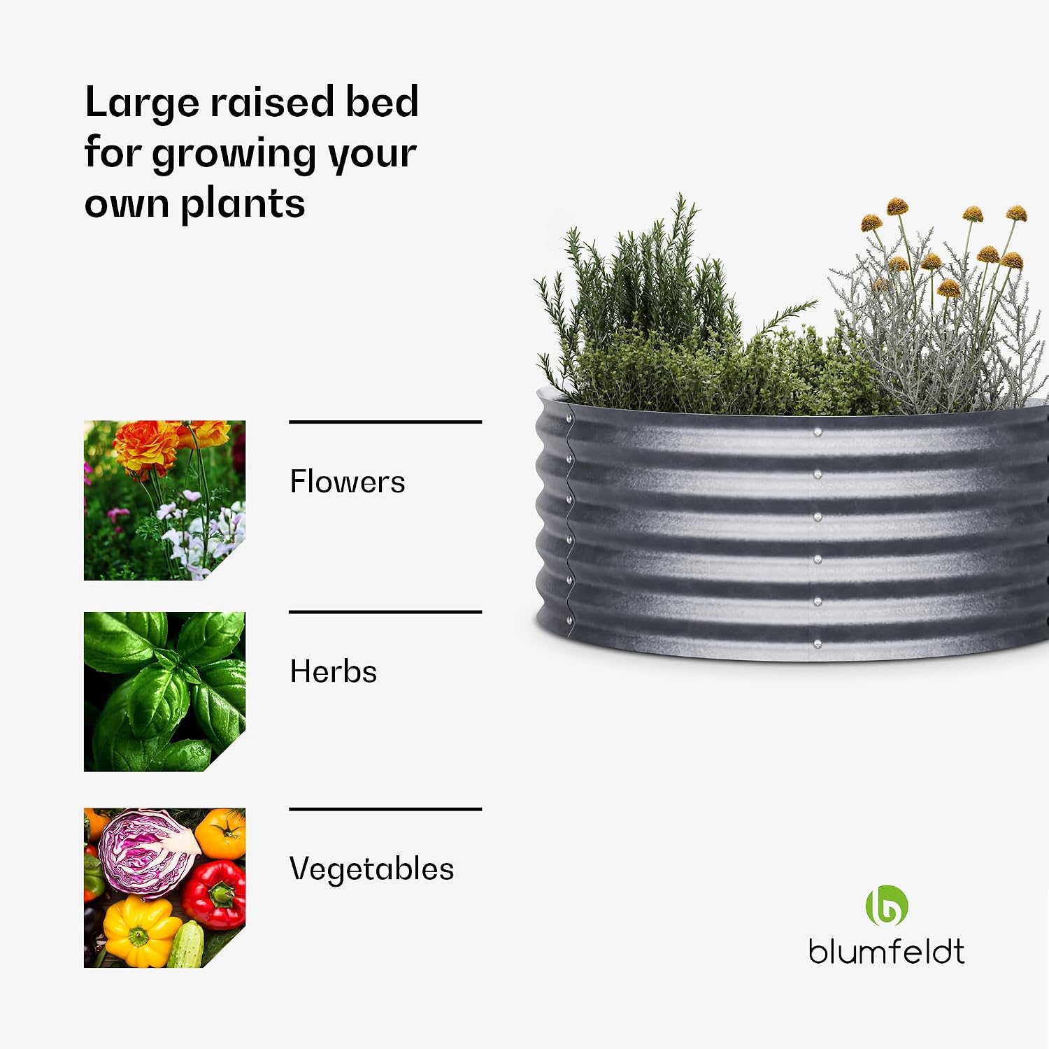 Detalle de blumfeldt High Grow Half Circle Raised Bed, 200L Galvalume Steel, 43cm High