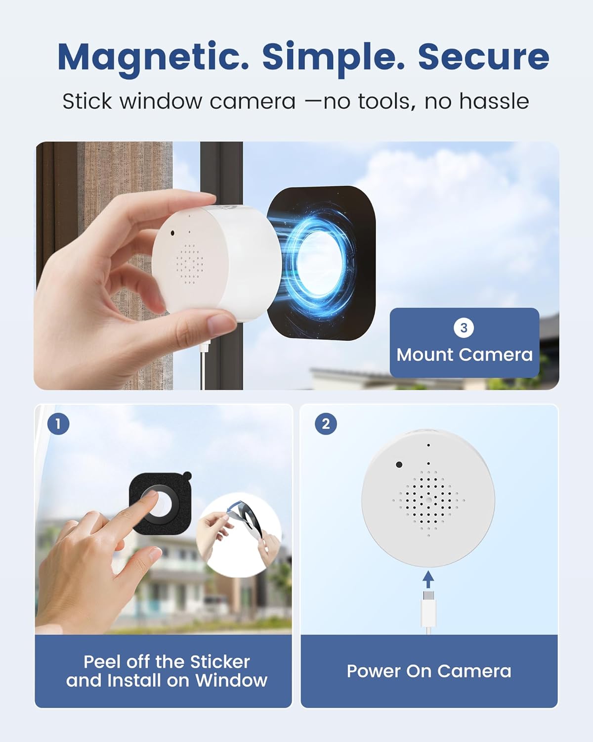 Detalle de AKINGUAR 3MP 2K Window Camera (2.4GHz & 5GHz WiFi) with AI detection, full-colour night vision and 2-way audio