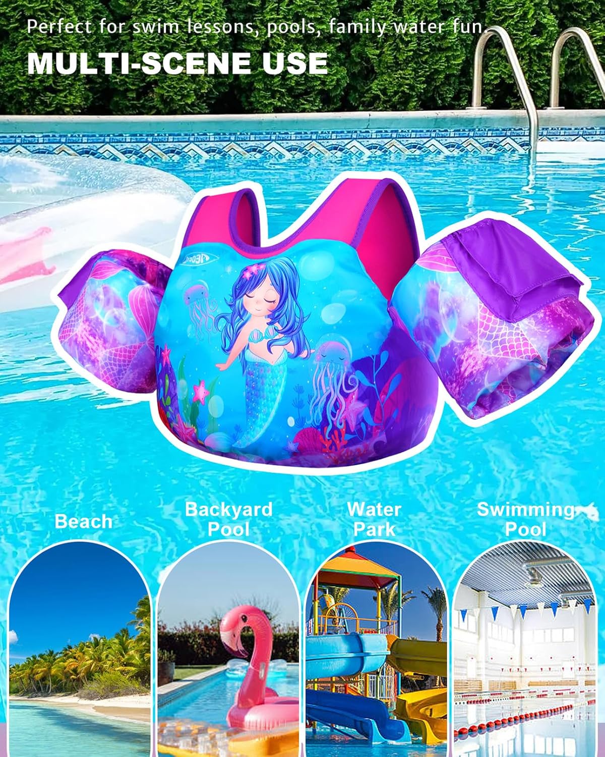 Thumbnail 6 de AEOCOO Puddle Float Jumper Toddler Swim Vest (20–30–50–60–70 lb) with Floaty Sleeves & Water Wings